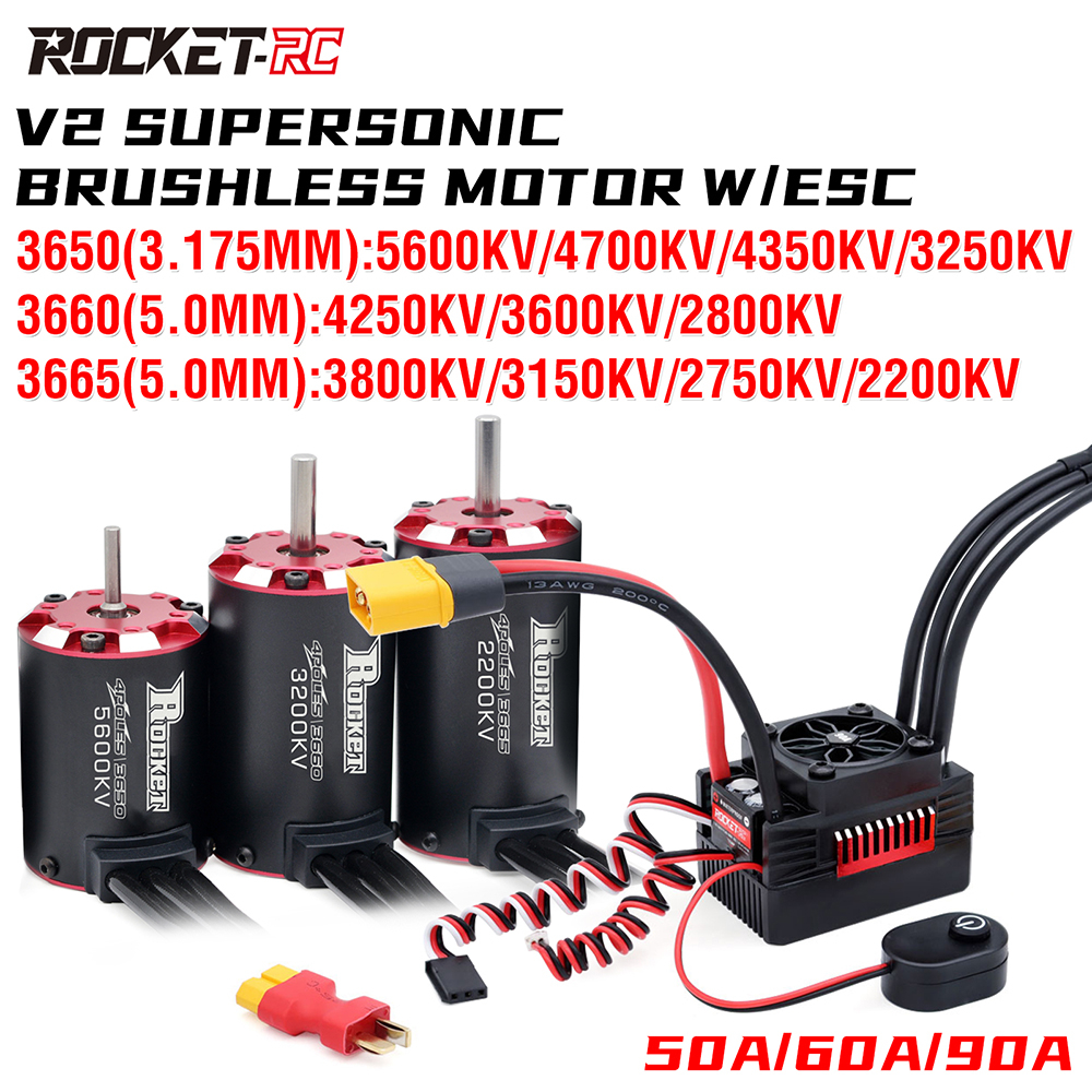 กันน้ํา Surpass Hobby Brushless ESC Combo Rocket-RC V2 Supersonic มอเตอร์ไร้แปรงพร้อมเซ็นเซอร์อุณหภูมิ 3650 3660 3665 w/ESC สําหรับ 1/8 1/10 RC รถ