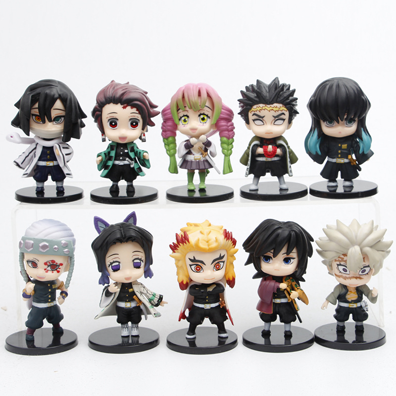 โมเดลฟิกเกอร์ PVC อนิเมะ Demon Slayer Tanjirou Nezuko Tomioka Giyuu Muichirou Obanai Kyoumei Mitsuri Tengen Kyoujurou Shinobu Q Version ขนาด 7-8 ซม. ของเล่นสําหรับเด็ก 5 ชิ้น ต่อชุด