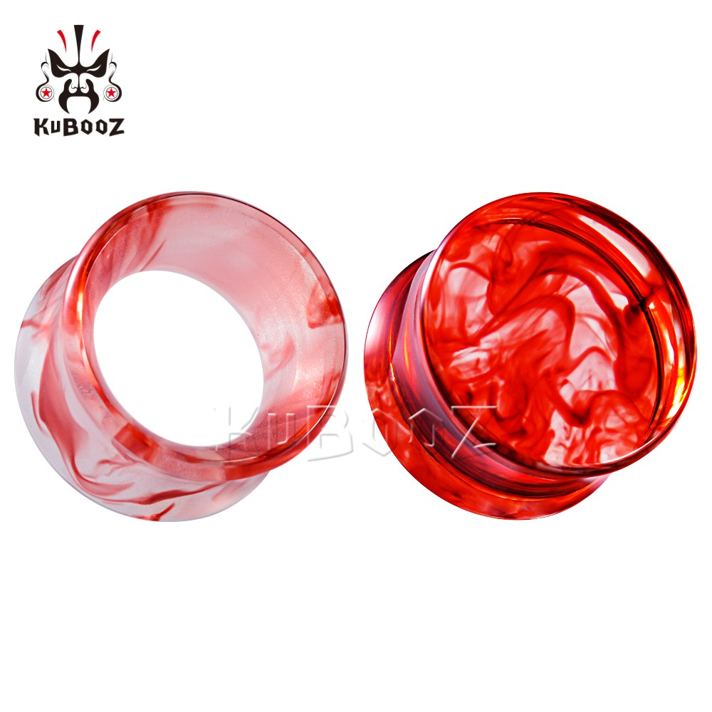Kubooz 2 ชิ้น ที่อุโมงค์ปลั๊กอุโมงค์ สีแดง ขยาย เจาะ อะคริลิค เครื่องประดับ ยืด
