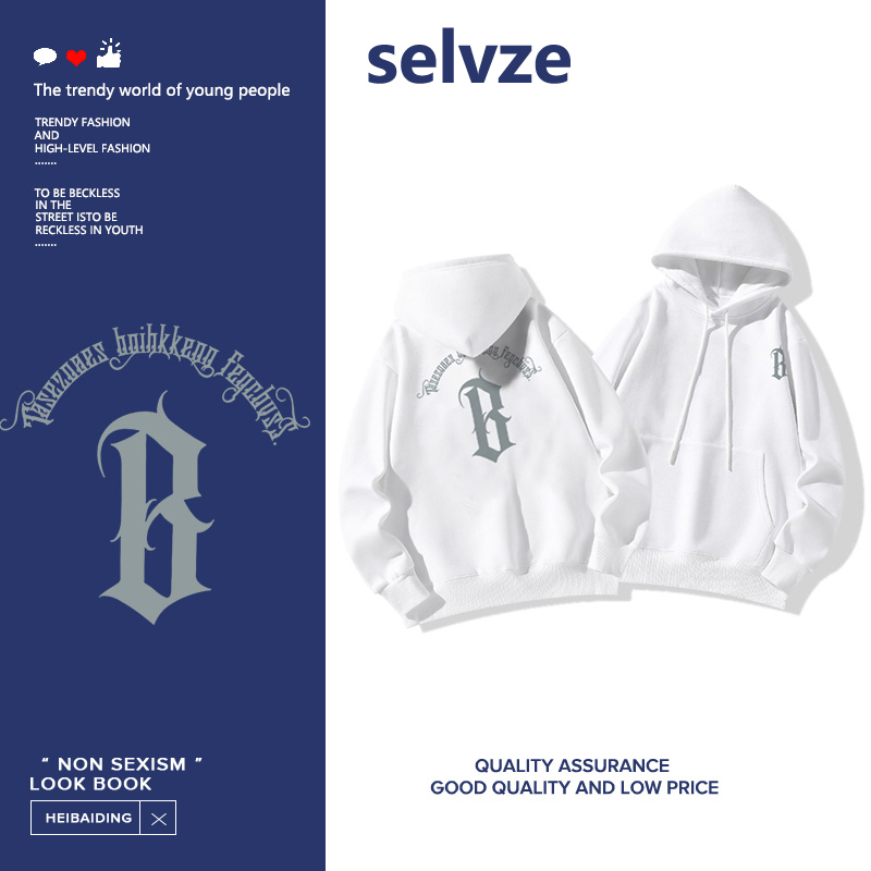 SELVZE （พร้อมส่งจากกทม มาถึงใน 2วัน）Printed Hoodie,ตัวอักษรที่เรียบง่ายพิมพ์ เสื้อฮู้ดแขนยาวบาง A0527