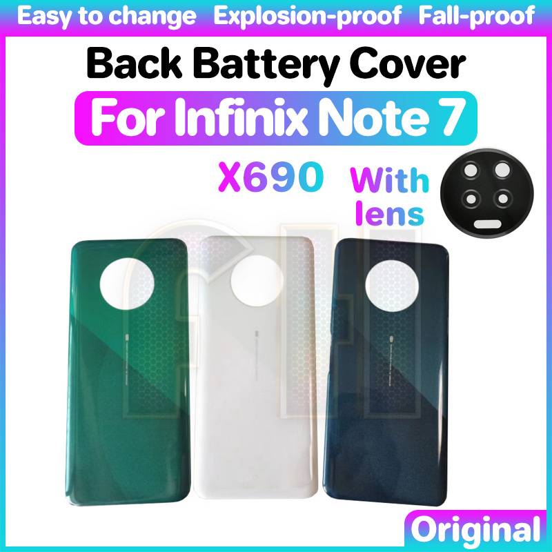 ฝาหลังแบตเตอรี่กระจกสําหรับ Infinix Note 7 X690 x690c ด้านหลังกระจกประตูด้านหลังกรณีเลนส์กล้องกระจก