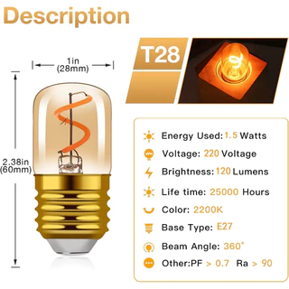 หลอดไฟ E27 LED T28 หรี่แสงได้ 1W 1.5W 2200K 2700K สีขาวอบอุ่น สไตล์เรโทร สําหรับโคมไฟระย้า