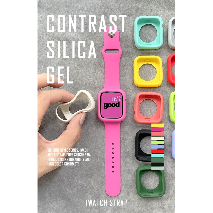 (สายรัด + เคส) สายซิลิโคนทนทานแบบนุ่ม + เคสด้าน (ไม่มีหน้าจอ) เข้ากันได้กับ Watch Series Ultra/11/10/9/8/7/SE/6/5/4/3/2/1