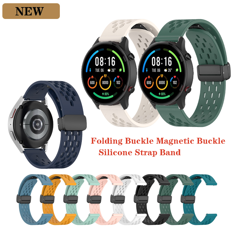 สายนาฬิกาข้อมือซิลิโคน หัวเข็มขัดแม่เหล็ก พับได้ 22 มม. สําหรับ Xiaomi Watch S1 S2 Color 2 Haylou Solar LS05 LS05S LS04 LS10 GST