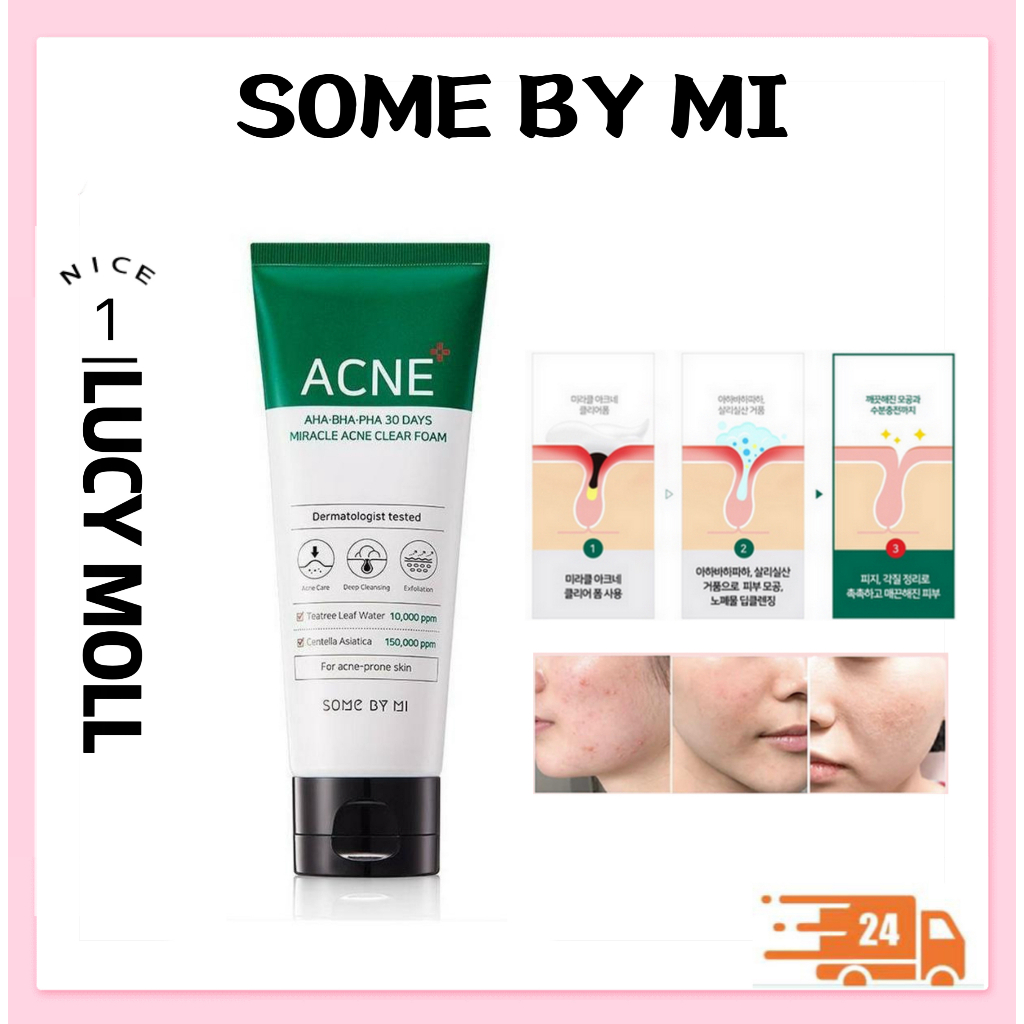 【แท้100%】 SOME BY MI AHA-BHA-PHA 30DAYS MIRACLE ACNE CLEAR FOAM 100ML โฟมล้างหน้า คลีนเซอร์ คลีนซิ่ง herbal ฟอง gentle Moisturising