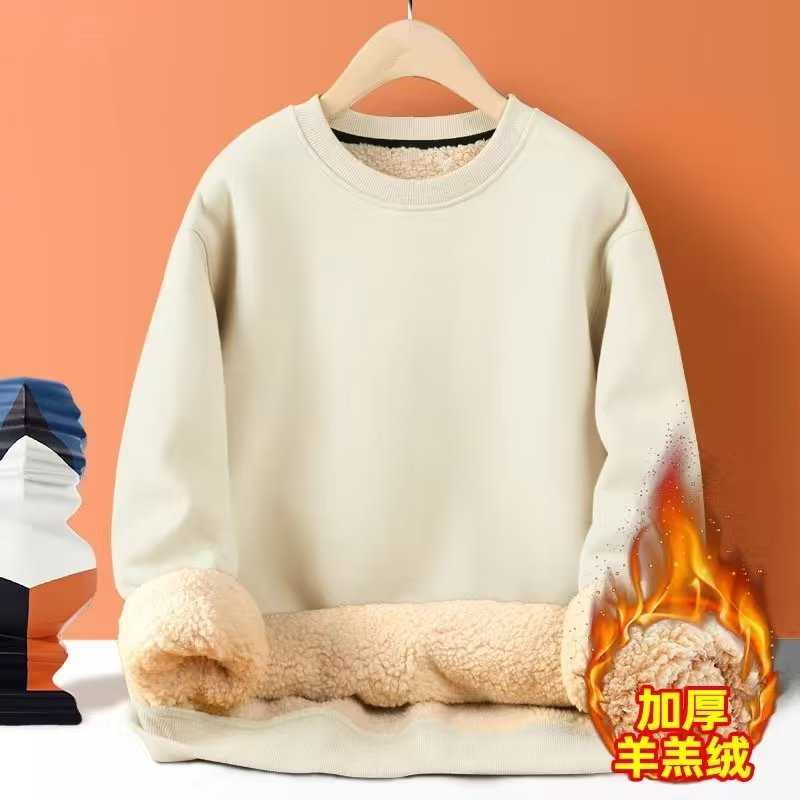 เสื้อกันหนาว คอกลม ผ้าแคชเมียร์ และผ้ากํามะหยี่ขนนิ่ม แบบหนา ให้ความอบอุ่น แฟชั่นฤดูใบไม้ร่วง และฤดูหนาว สําหรับผู้ชาย