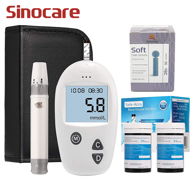 Sinocare ปลอดภัย-Accu เลือดกลูโคสเมตรในครัวเรือนรหัสฟรีอัตโนมัติ Medical Sugar Glucometer Mesin เมตร
