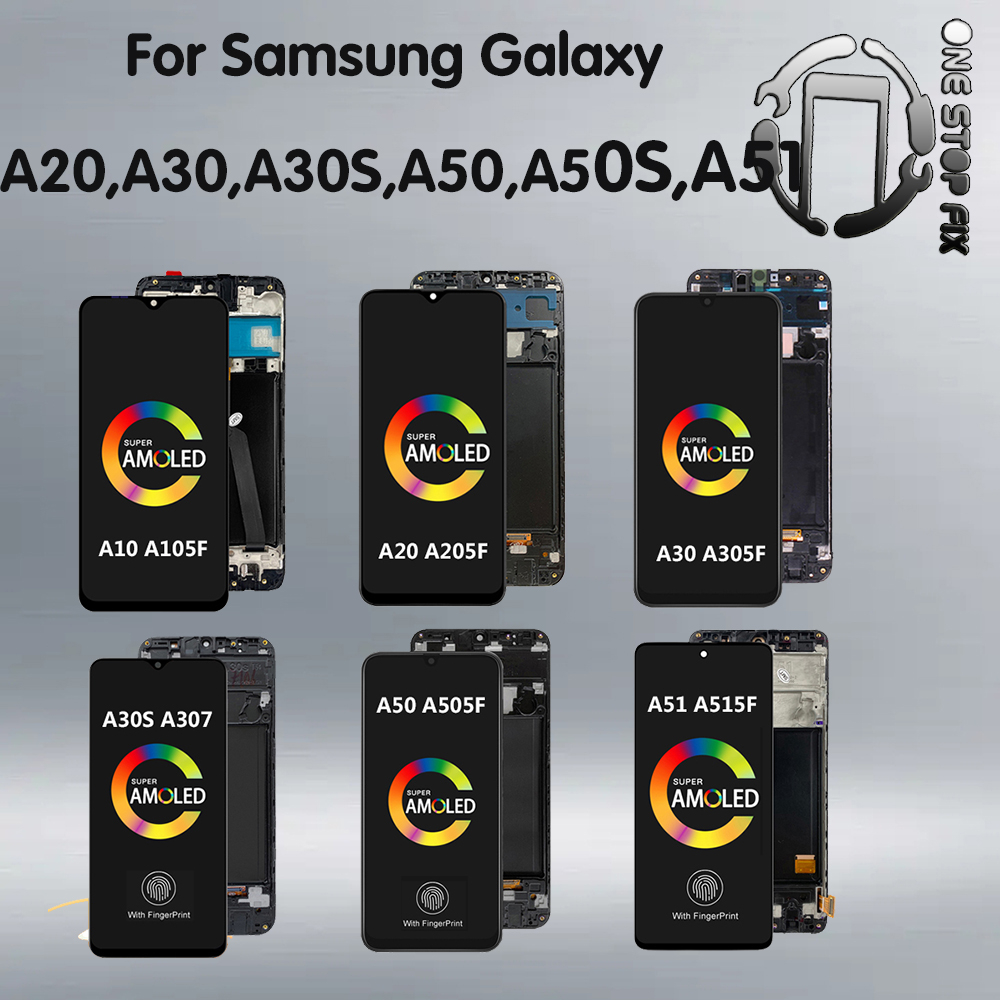 Amoled หน้าจอสัมผัส lcd พร้อมกรอบ สําหรับ Samsung Galaxy A30 A20 A30S A50 A50S