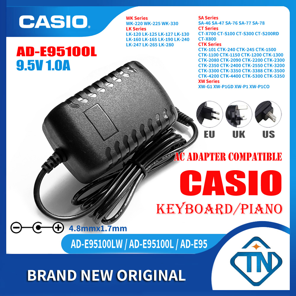 อะแดปเตอร์พาวเวอร์ซัพพลาย 9.5V 1A AD-E95100LW สําหรับคีย์บอร์ดเปียโนไฟฟ้า Casio CTK-2090 CTK-2200 CTK-2300 CTK-2350 CTK-2400