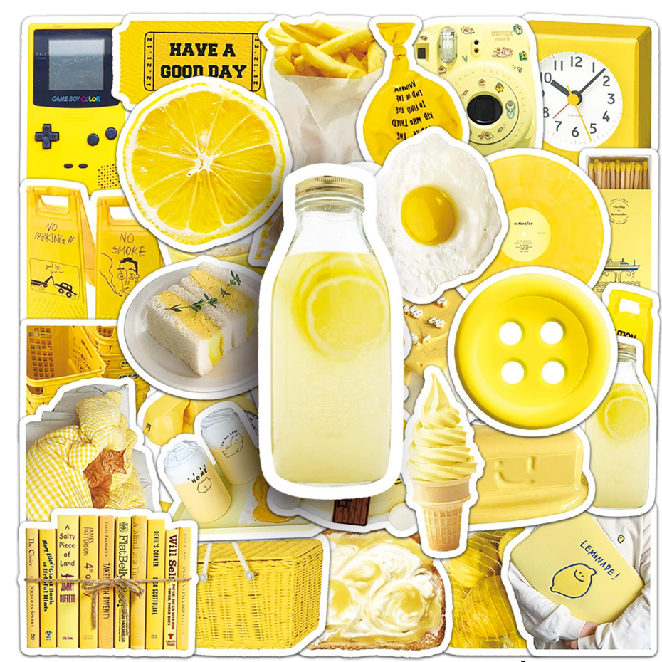 50 ชิ้นตลก Ins สไตล์สติกเกอร์สีเหลืองกันน้ํา DIY สําหรับโทรศัพท์แล็ปท็อปรถสติกเกอร์ Creative Home Decal
