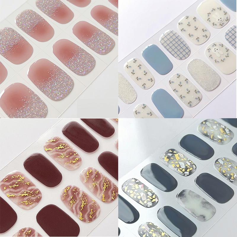 24 ชิ้น กึ่งเจล เล็บสติกเกอร์ ไล่ระดับสี บาน ส่องไฟ แถบเล็บเจล DIY ตกแต่งเล็บ