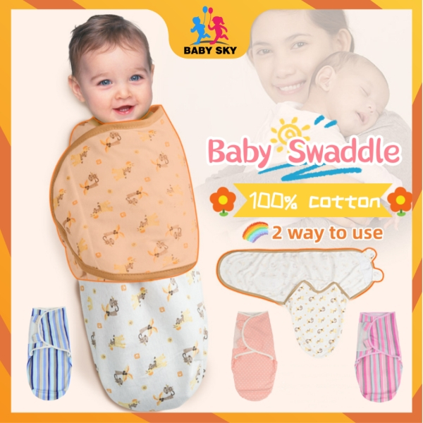 พร้อมส่งจากไทย 0-3 ถุงนอนเด็กแรกเกิด กันสะดุ้ง newborn swaddle wrap cotton