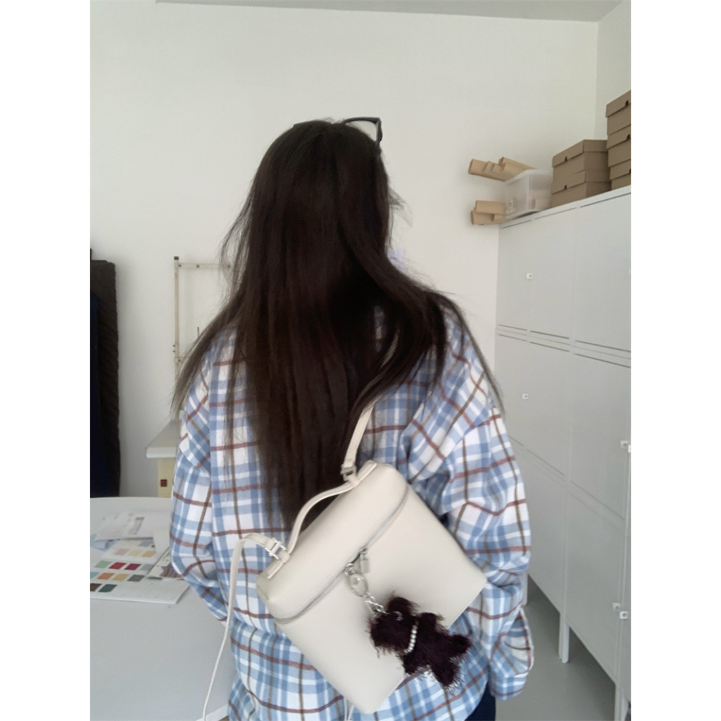 [Love Laugher gir]  เสื้อแจ็กเก็ตแขนยาว ลายสก๊อต สีขาว สีฟ้า ทรงหลวม สไตล์อเมริกัน เหมาะกับฤดูใบไม้ร่วง และฤดูหนาว สําหรับผู้หญิง - รูปที่ 7