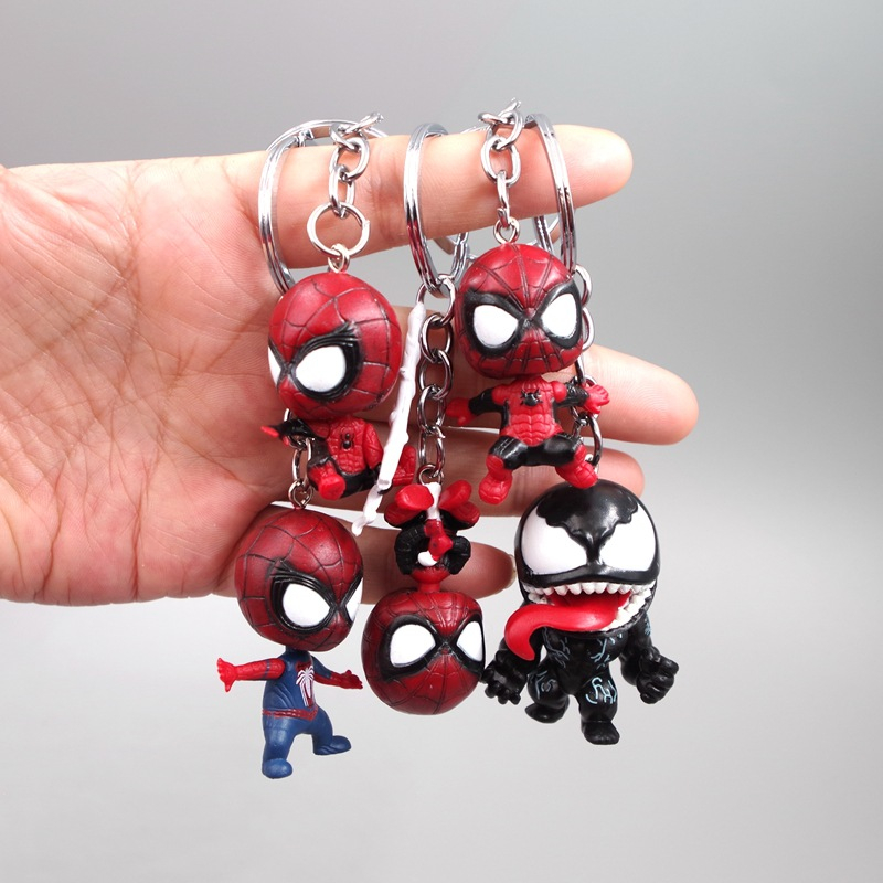 พวงกุญแจ ฟิกเกอร์ PVC ตุ๊กตา Marvel Disney The Avengers Spider-Man Venom Spider 5 ชิ้น ต่อชุด