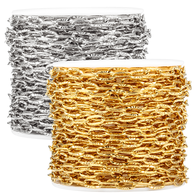 สแตนเลสสตีลนูนแบนสาย Link Chains สําหรับสร้อยคอ DIY ทําอุปกรณ์ขายส่ง Handmade Non Fading 18k Gold Filled Chain