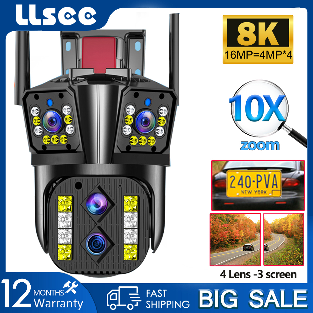 LLSEE กล้องวงจรปิดกลางแจ้ง wifi 360 ptz บ้านกล้องวงจรปิดเชื่อมต่อไร้สาย 16MP 4K สีคืนวิสัยทัศน์สองทางโทร AI มือถือติดตามกันน้ำ