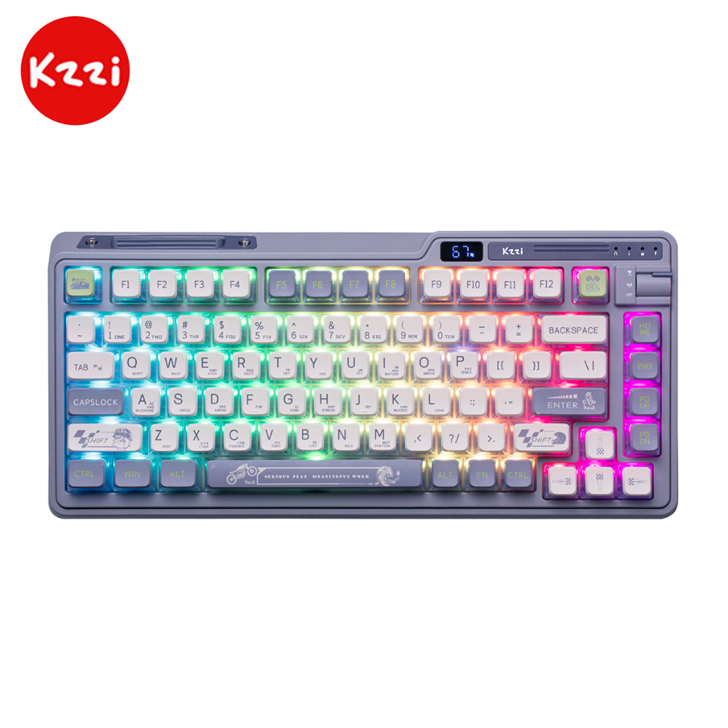 Kzzi Kezhi K75 Pro+ Knight Grey คีย์บอร์ดเมคคานิคอลไร้สาย สามโหมด ปุ่มกดสี RGB ผงสีทอง เปลวไฟสีเงิน 