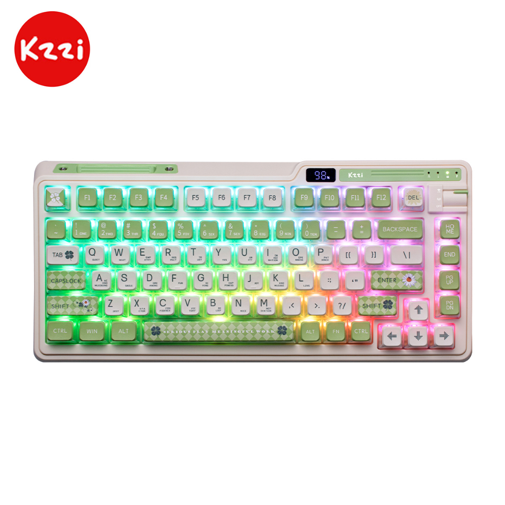 Kzzi Kezhi K75 Pro+ ปะเก็นคีย์บอร์ดเล่นเกมไร้สาย RGB 75% สีเขียวมะนาว สีเงิน