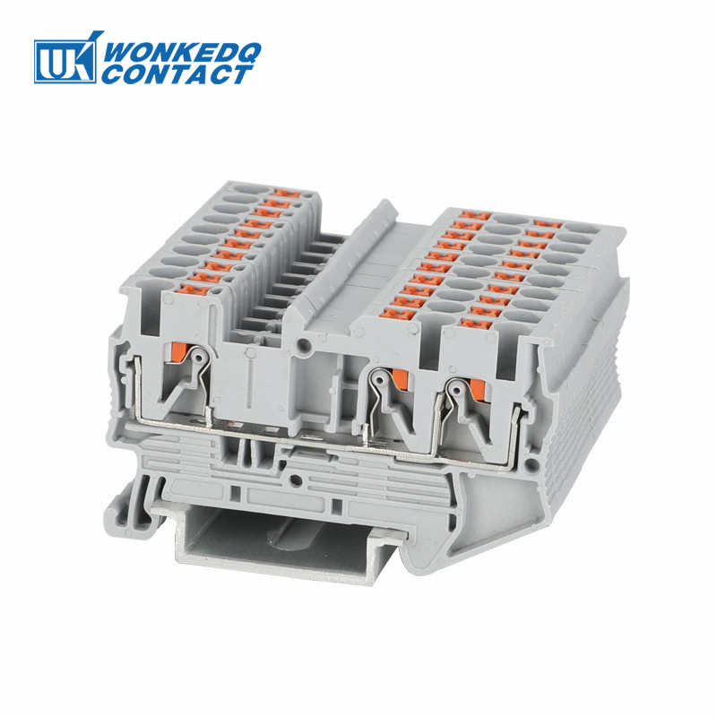 Pt2.5-tw Push-in Din Rail Terminal Block PT2.5-Twin 2.5mm2 3 ตัวนํา Dual Output Screwless Feed ผ่านขั้วต่อไฟฟ้า PT 2.5-TW