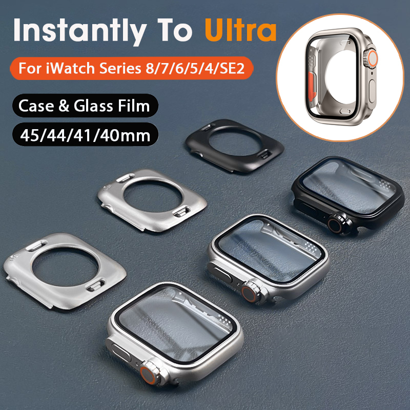 3 in 1 Full Cover Modify Ultra Case สําหรับ iWatch 45 มม.44 มม.41 มม.40 มม.PC Hard Case ทันทีเปลี ่ ยนเป ็ น Ultra กรณีฟิล ์ มแก ้ วปกหลังสําหรับ iWatch Series 9 8 7 6 5 4 SE2