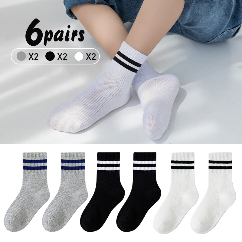 【Bangkok Delivery】 6 คู่  ถุงเท้าผ้าฝ้าย ระบายอากาศ ดูดซับเหงื่อได้ดี แฟชั่นสําหรับเด็กผู้ชาย และเด็กผู้หญิง 1-12 ปี