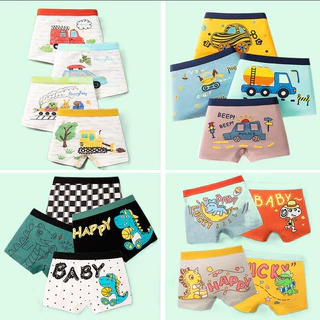 【Bangkok Delivery】4 ชิ้น 1-12 ปี เด็กผู้ชาย ชุดชั้นใน ผ้าฝ้าย ความปลอดภัย ป้องกันชีพจร ชุดชั้นในการ์ตูนไดโนเสาร์ รถพิมพ์ ชุดชั้นใน