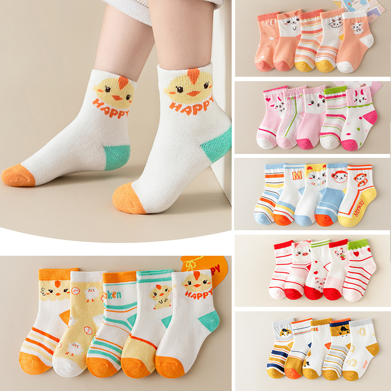 【Bangkok Delivery】 5 คู่  ชุดถุงเท้า ลายการ์ตูนสัตว์น่ารัก แฟชั่นฤดูใบไม้ผลิ และ