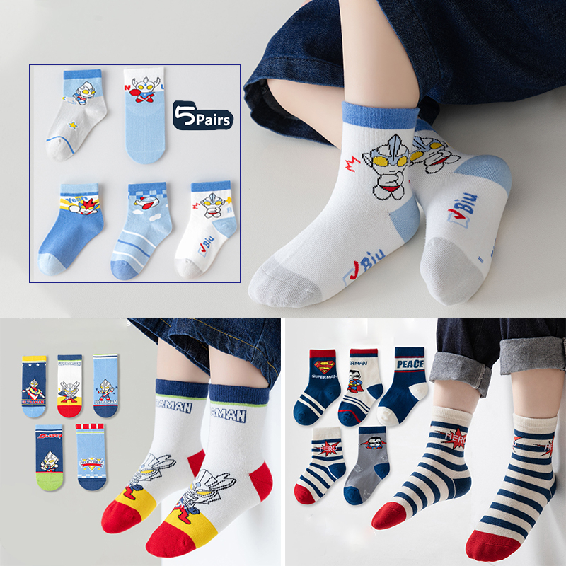 ถุงเท้า ผ้าฝ้าย ลายซุปเปอร์ฮีโร่ อุลตร้าแมน น่ารัก แฟชั่นฤดูใบไม้ผลิ และฤดูใบไม้