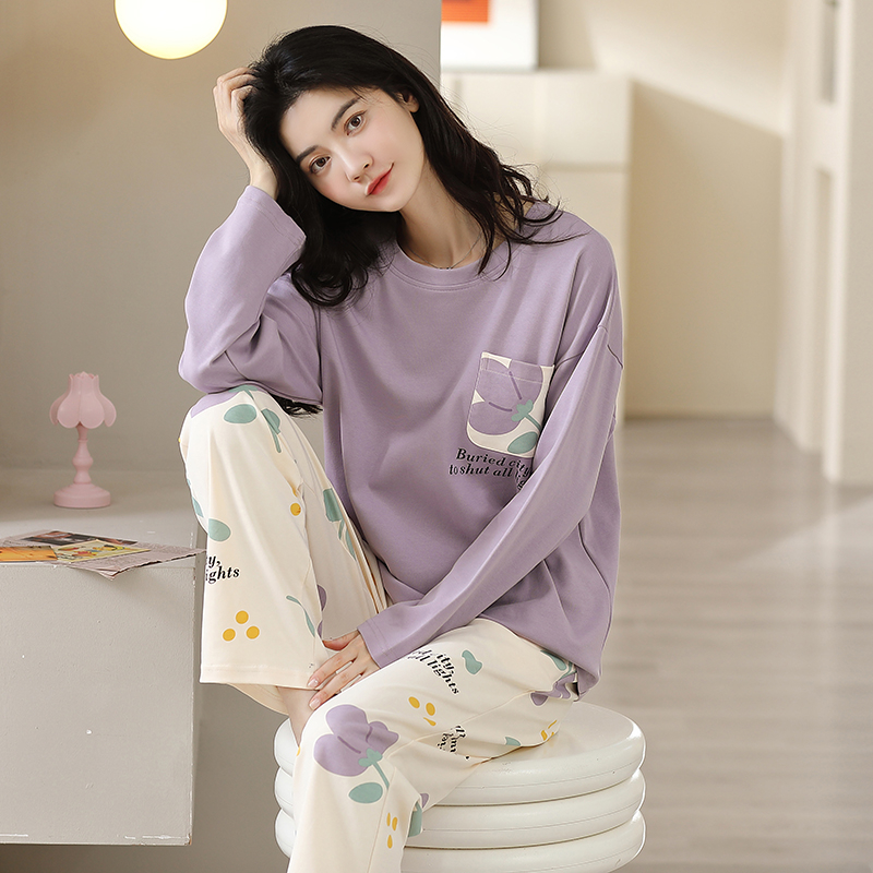 🤗M-5XL🤗ชุดนอนผู้หญิง เสื้อแขนยาว และกางเกงขายาว ลายการ์ตูนน่ารัก พลัสไซซ์ แฟชั่นฤดูใบไม้ร่วง และฤดูหนาว สําหรับผู้หญิง