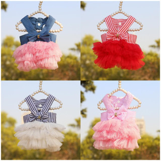 เสื้อผ้าสัตว์เลี้ยง ประดับโบว์ แต่งลูกไม้ แฟชั่นฤดูร้อน สําห…