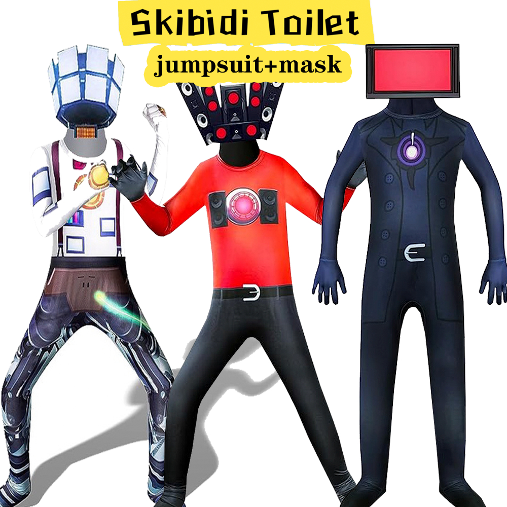 skibidi toilet ชุดจัมพ์สูท + หน้ากากฟรี  Skibidi ชักโครก คอสเพลย์ จั๊มสูท เด็ก ผู้ใหญ่ ทีวี มอนิเตอร