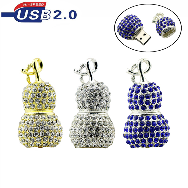 ใหม่ gourd Bling Diamond USB 2.0 แฟลชไดรฟ์สร้อยคอเครื่องประดับปากกา 64GB 32GB 16GB 8GB 4GB Memory St