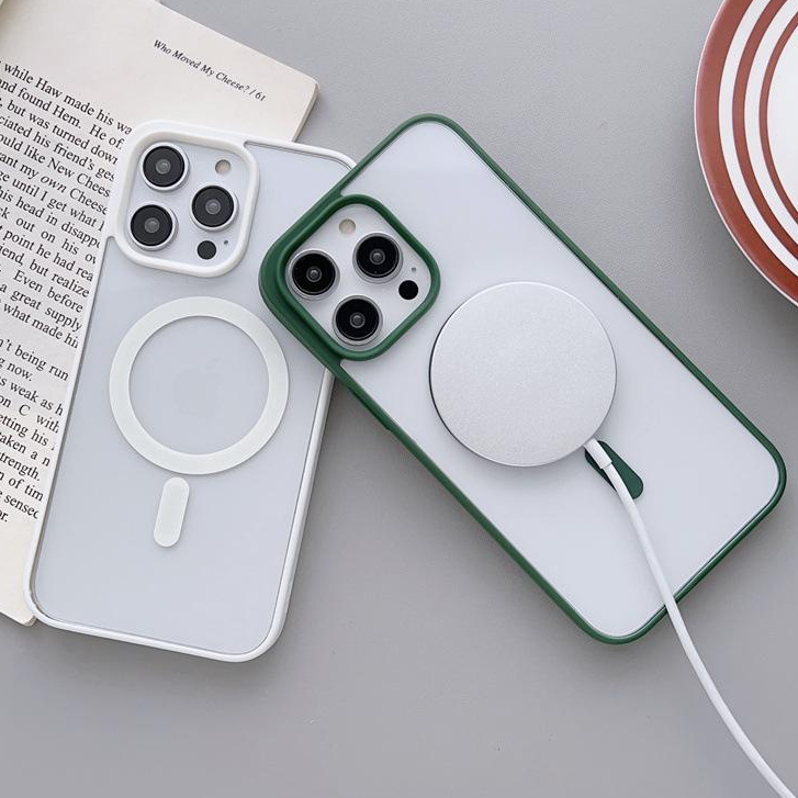 เหมาะสําหรับ iPhone Magnetic Wireless Charging เคสอะคริลิคใสเข้ากันได้กับ iPhone 15 14 13 12 11 Pro Max XR X XS ซิลิโคน Anti-fall PC กรณี