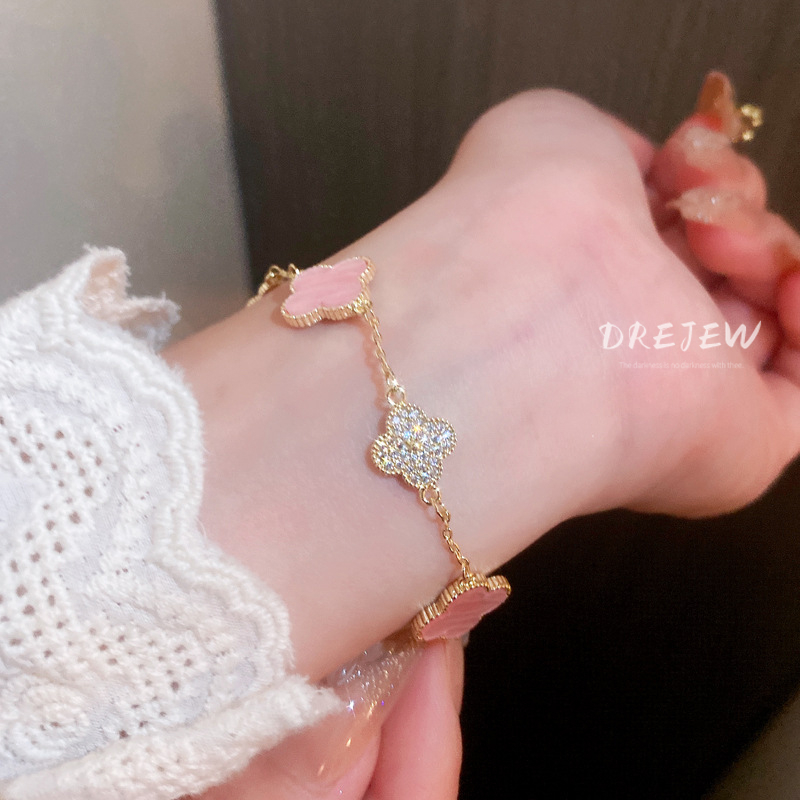 DREJEW สร้อยข้อมือทอง ประดับเพทาย ลายดอกไม้ สไตล์เกาหลี หรูหรา สําหรับผู้หญิง