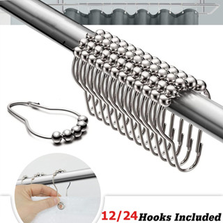 ห่วงแขวนม่านสแตนเลส ห่วงม่าน ตะขอแขวนผ้าม่านอาบน้ํา 12/24 ชิ…