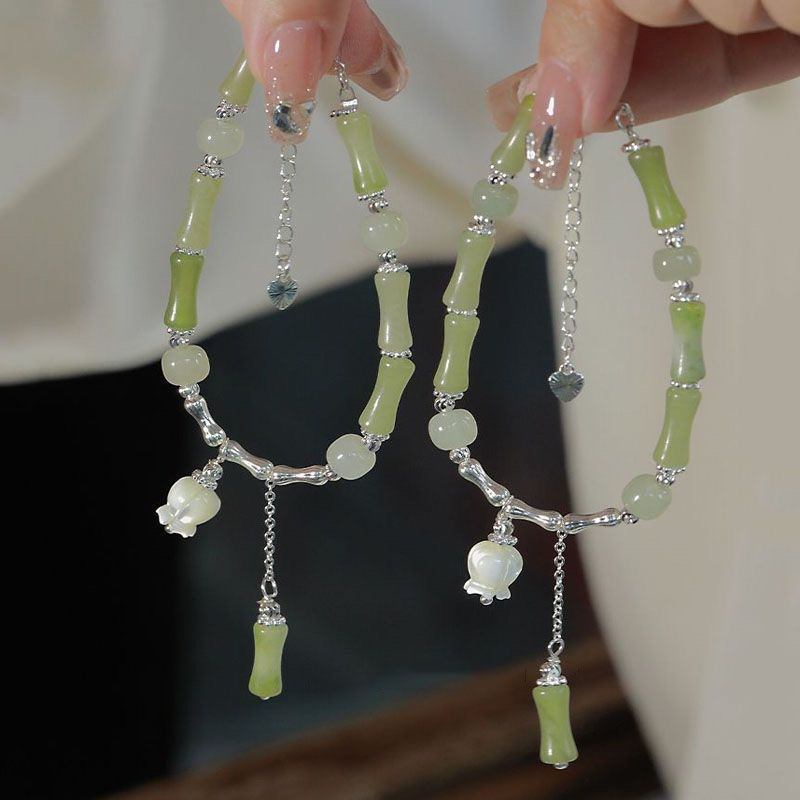 ใหม่ สร้อยข้อมือ ลูกปัดไม้ไผ่ ลายลิลลี่ สไตล์จีนย้อนยุค สําหรับผู้หญิง