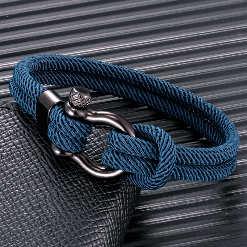 Mkendn Minimalist Nautical เชือกสร้อยข้อมือสีดําหัวเข็มขัดผู้ชาย Double strand Survival สร้อยข้อมือผู้หญิงสแตนเลสกีฬาหัวเข็มขัด