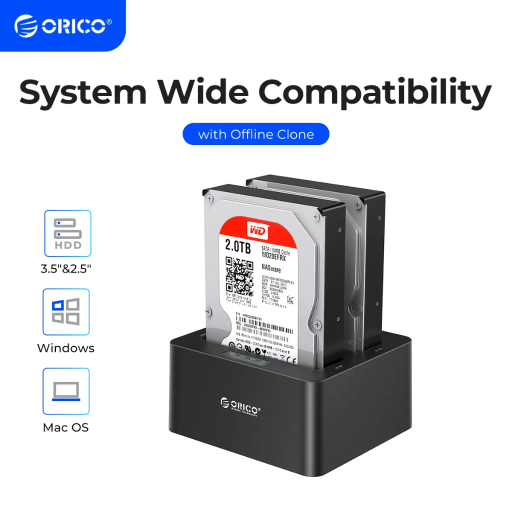Orico Clone Docking Station 2.5/3.5 hddฮาร์ดไดรฟ์ HDD SATA เป็น USB 3.0 หลายฮาร์ดไดรฟ์ พร้อมออฟไลน์ Clone 2 Bay HDD(6629US3-C)