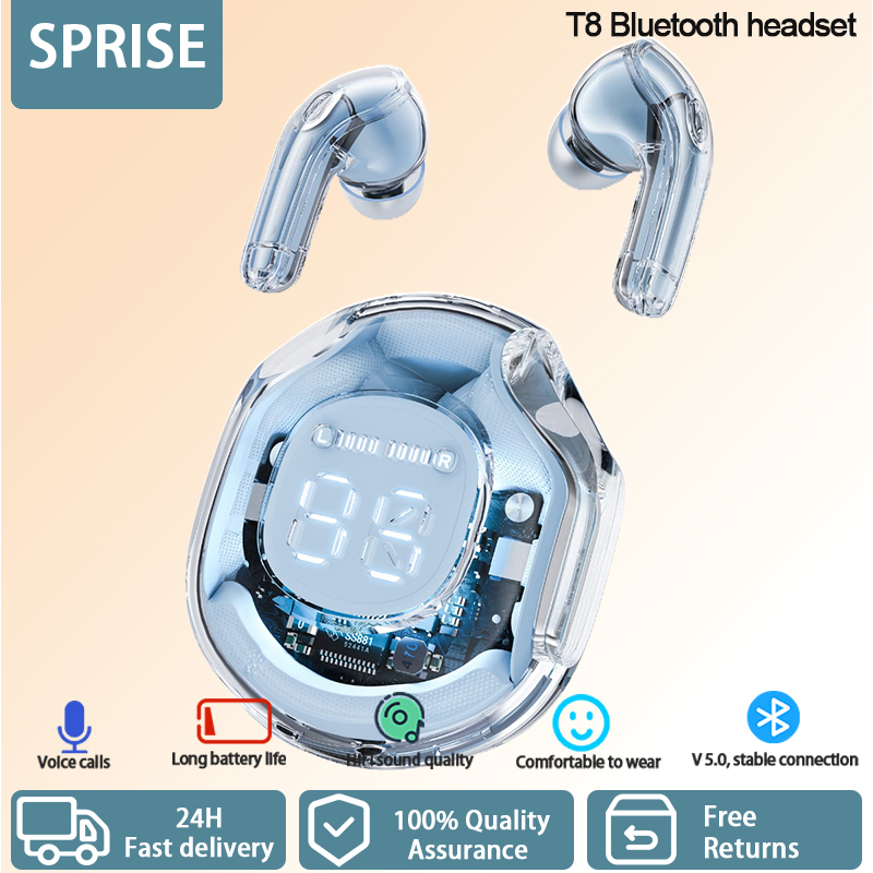 Sprise หูฟังบลูทูธไร้สาย TWS HiFi ตัดเสียงรบกวน พร้อมเชือกเส้นเล็ก ควบคุมแบบสัมผัส สีโปร่งใส พรีเมี่ยม