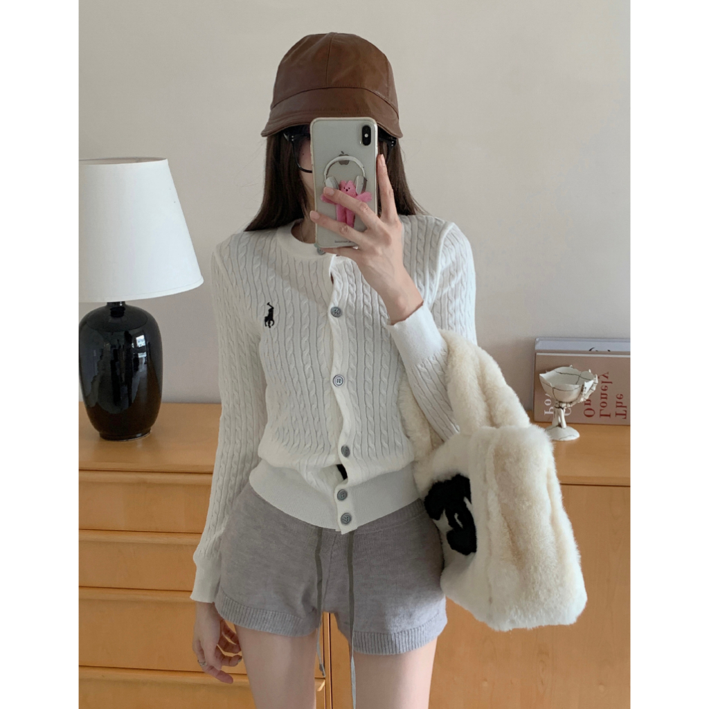 NZN เสื้อแจ็คเก็ตคาร์ดิแกนแขนยาวปักม้าโพนี่