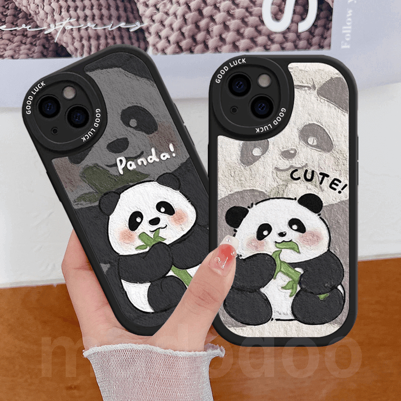 เคส Redmi Note 13 12 11 11S 10S 9S 9 Pro 8 7 2022 4G 5G 12C A1 A2 10 10C 10A 9A 9C 9T POCO X5 X3 NFC K20 Mi 14 13T 10T Cute Oval Good Luck Lens Edge Cartoon Panda bamboo Bear Fine hole Anti-fall Protection Soft Phone Case XPN 95