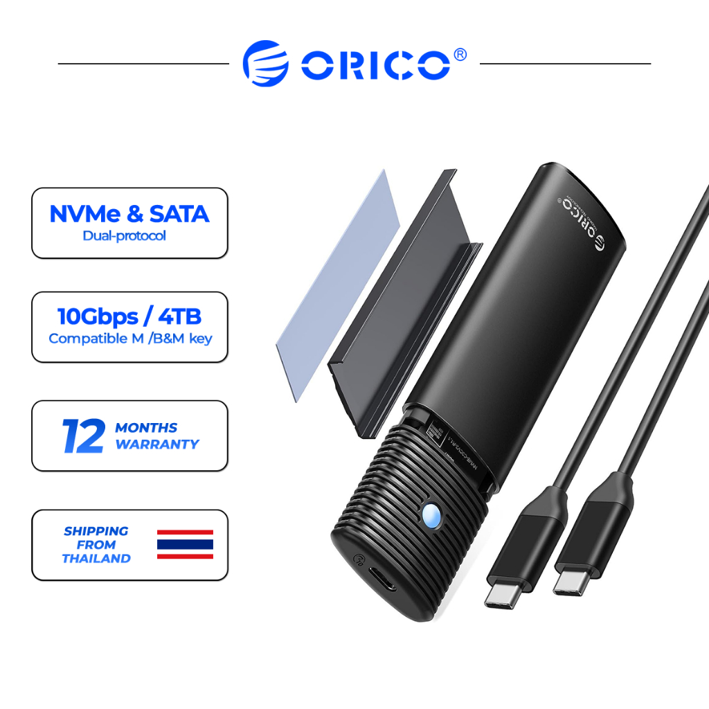 ซื้อ ORICO M2 NVMe SATA SSD Enclosure Type-C 10Gbps PCIe SSD Case เข้ากันได้กับ NGFF NVME SSD สำหรับคอมพิวเตอร์แล็ปท็อปโทรศัพท์ (PWM2)