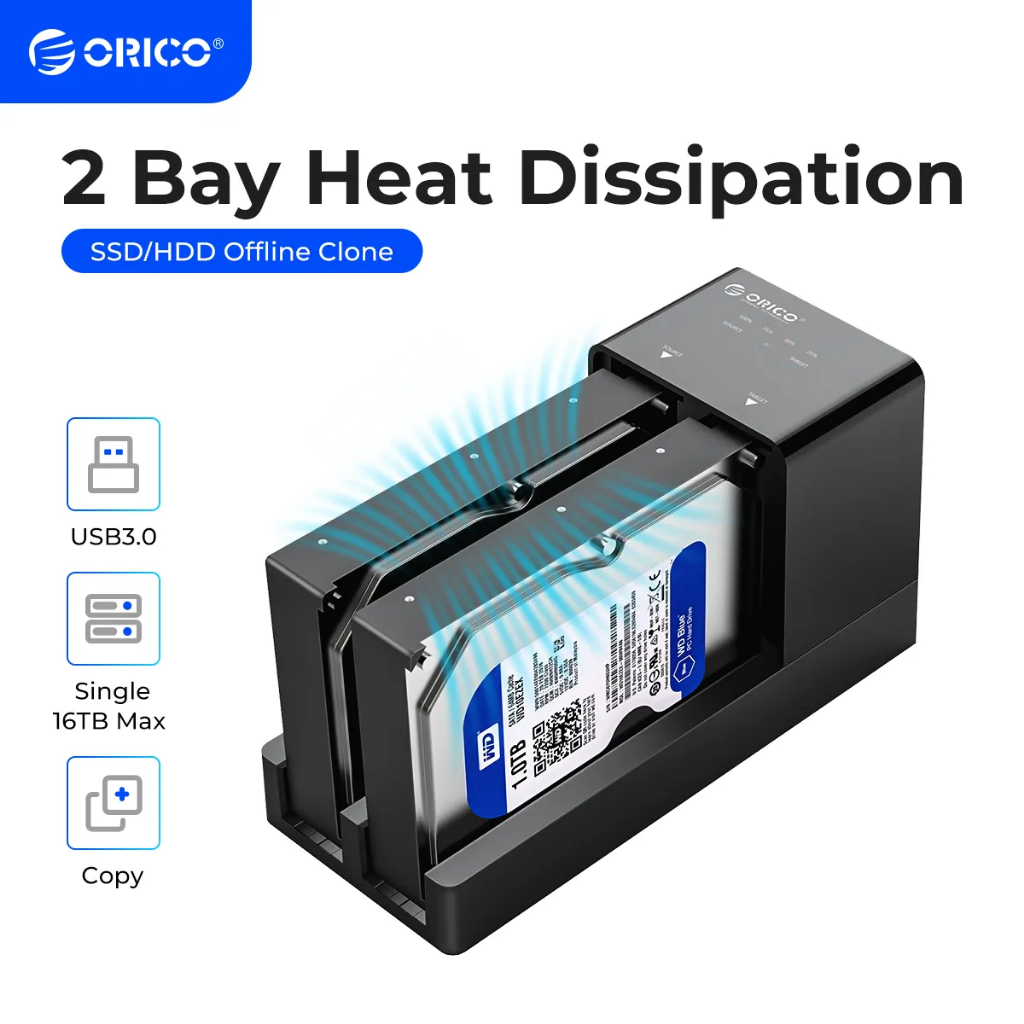 Orico Clone HDD Docking Station ฮาร์ดไดรฟ์ 2 Bay SATA เป็น USB 3.0 สําหรับเคสฮาร์ดไดรฟ์ 2.5 3.5 นิ้ว