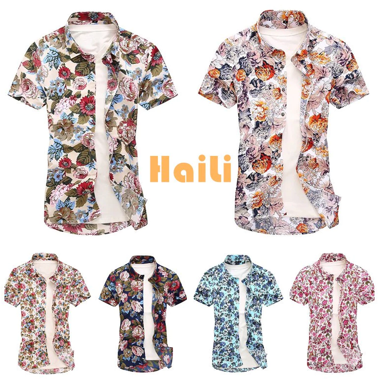 เสื้อเชิ้ตแขนสั้นลายดอกไม้ผู้ชายเสื้อแฟชั่นเสื้อสบาย ๆ