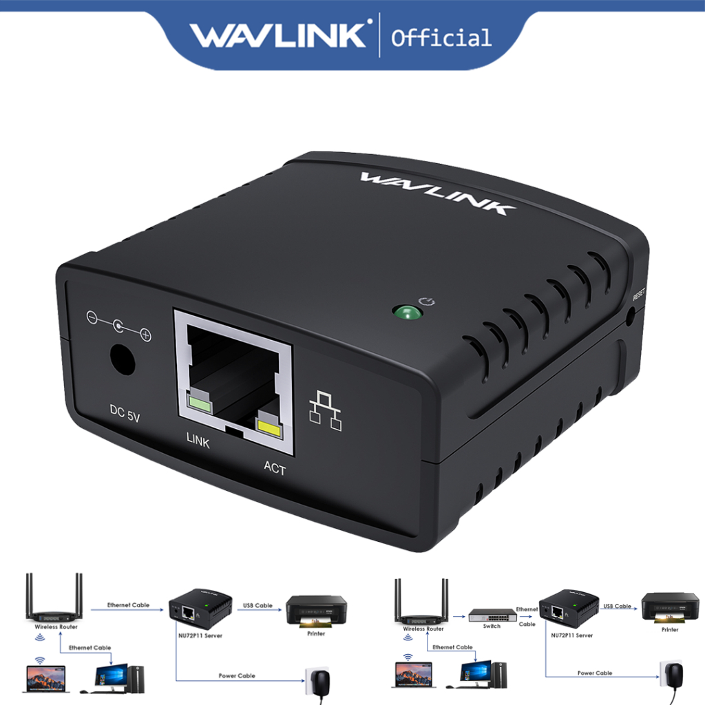 wavlink usb 2 . 0 port lpr เครื่องพิมพ์ server mft พิมพ์และ 10/100 mbps ethernet port sharing อะแดปเตอร์อินเตอร์เน็ตไร้สาย