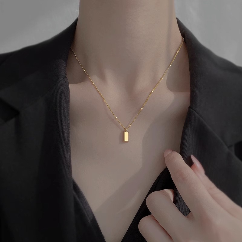 สร้อยคอสเตนเลส จี้อิฐ สีทอง 18K