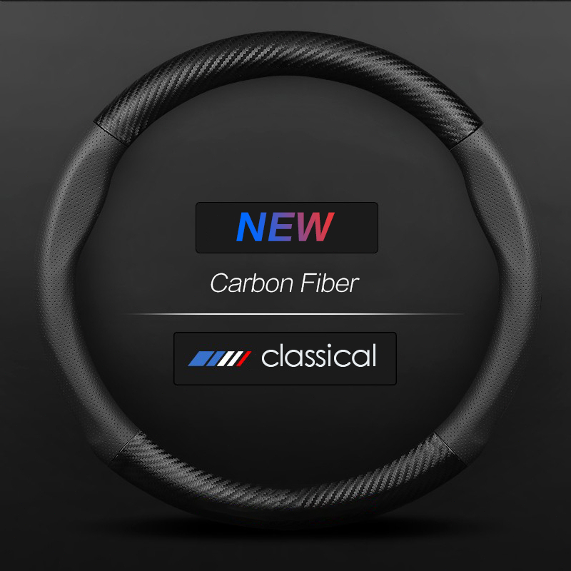 ปลอกหุ้มพวงมาลัยรถยนต์ปลอกพวงมาลัยรถยนต์คาร์บอนไฟเบอร์คุณภาพสูงหนังนิ่มบางเฉียบทรงกลมระบายอากาศดูดซับเหงื่อหรูหราชุดสำหรับอุปกรณ์เสริมรถยนต์สี่ฤดูกาล
