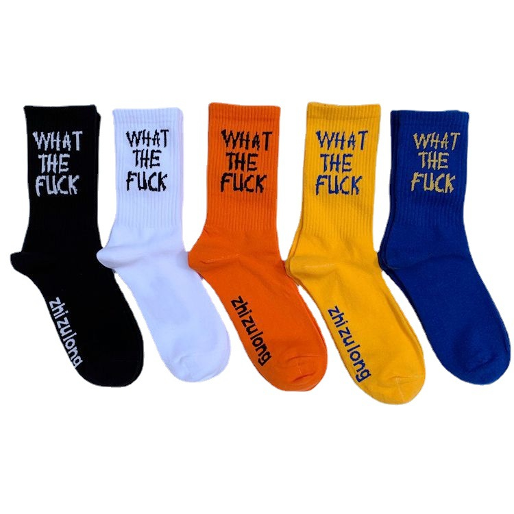 ถุงเท้ากีฬา พิมพ์ลายตัวอักษร สไตล์ฮิปฮอป สเก็ตบอร์ด สําหรับผู้ชาย และผู้หญิง