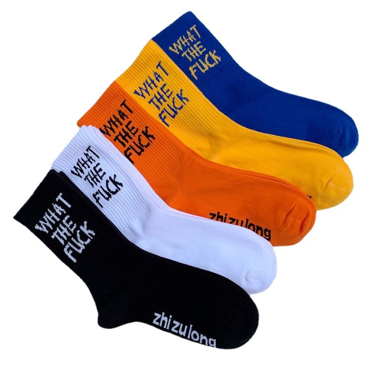 ถุงเท้ากีฬา พิมพ์ลายตัวอักษร สไตล์ฮิปฮอป สเก็ตบอร์ด สําหรับผู้ชาย และผู้หญิง