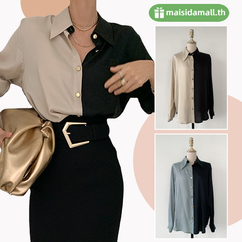 🔥พร้อมส่ง🔥 MSD เสื้อเชิ้ต oversize คอปกฮาวาย แขนยาว มีกระดุมด้านหน้า ดีไซน์เก๋